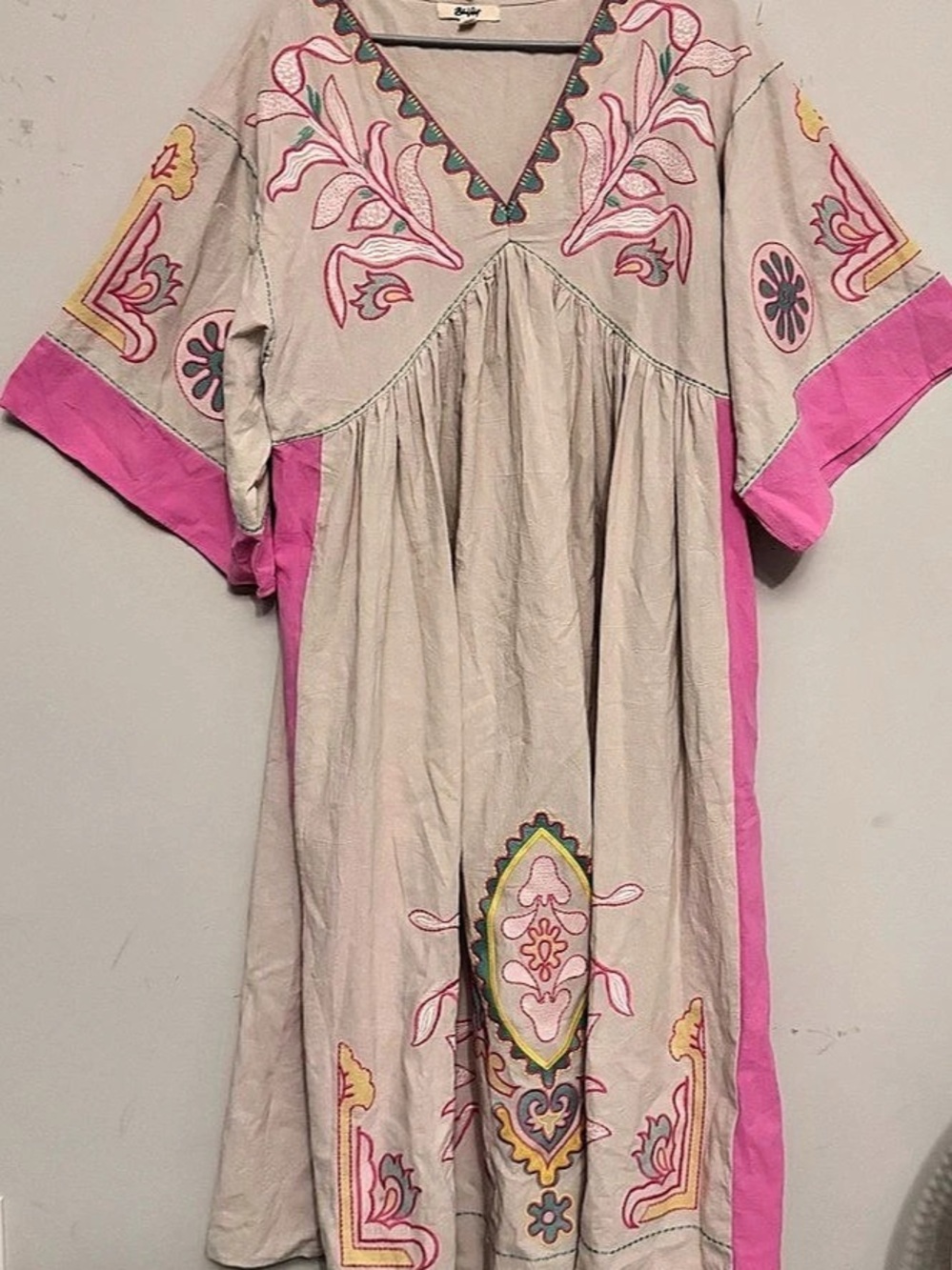 Blue Velvet Embroidered Floral Maxi Dress Pink & Gray Size Small